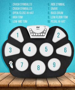 Pyle Compact & Ultra-Thin Portable Machine w/ 9 Electronic Pads, Foot Pedals, Drumsticks, & Power Supply Tabletop Roll Loaded W/Drum Electric Kits & Songs, Headphone Jack 8 91PFxhG6mVL