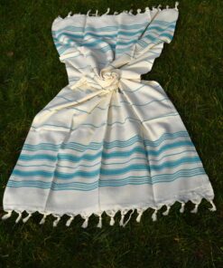 Dandelion - Ivory Basic Pattern - Naturally-Dyed Cotton Turkish Towel Peshtemal - 71x39 Inches - Miami Blue 10 91PGNljQq0L