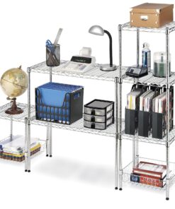 Whitmor Supreme Stacking Shelf with Basket - Adjustable Home Organizer - Chrome Stacking Shelf W/Basket 26 91PLCR7awrL