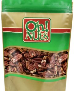Pecans Dry Roasted Unsalted | Kosher, Oil-Free, All Natural Pecans | For Baking, Snacks, Salad, Dressing | Packed in 2 LB Resealable Bulk Bag | Oh! Nuts Pecans No Oil No Salt 2 Pound (Pack of 1)