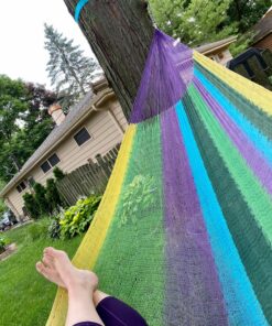 Hammocks Rada Mayan-Made Matrimonial Yucatan Hammock - Two Person Hammock - Artisan Crafted in Central America - Fits 12.5 to 13 Feet Hammock Stand - Up to 550 Pounds, Tropical Multicolor Multi Color 28 91PcJvPD7bL