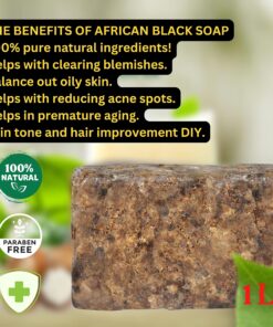 Premium African Black Soap - Pure 1 pound Bulk. Raw Organic Soap for Acne, Dry Skin, Rashes, Burns, Scar Removal, Face & Body Wash, From Ghana West Africa - Authentic African Moisturizer 28 91PiIwBjaPL