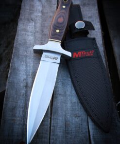 MTech USA – Fixed Blade Knife – Satin Finish Stainless Steel Blade, Brown Wood Handle with Stainless Steel Bolster, Includes Nylon Sheath - Hunting, Camping, Survival, Tactical – MT-20-03 32 91Pu62sLTHL