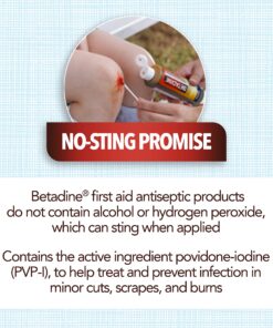 Betadine Antiseptic Liquid First Aid Solution, Povidone-iodine 10%, Infection Protection, Kills Germs In Minor Cuts Scrapes And Burns, No Sting Promise, No Alcohol or Hydrogen Peroxide, 8 FL OZ 19 91QA6tE7XxL