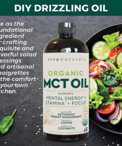 Viva Naturals Organic MCT Oil for Keto Coffee (32 fl oz) - Best MCT Oil Supplement to Support Energy and Mental Clarity, USDA Organic, Non-GMO and Paleo Certified & Keto Friendly 32 Fl Oz (Pack of 1) 25 91QFCuf7LBL