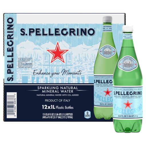 S.Pellegrino Sparkling Natural Mineral Water, 33.8 fl oz. Plastic Bottles (Pack of 12) Sparkling water 33.81 Fl Oz (Pack of 12)