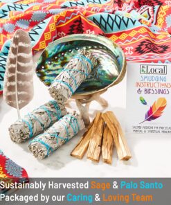 Sage Smudge Kit - White Sage, Palo Santo, Abalone Shell, Smudging Feather | Healing, Purifying, Meditating, Incense, Sage Smudging Kit 24 91QW9wzuvL