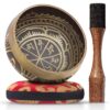 Tibetan Singing Bowl Set ~ Easy to Play with Dual-End Striker & Cushion ~ Beautiful Sound for Holistic Healing, Stress Relief, Meditation & Relaxation ~ Gratitude Pattern ~ Antique Light Brown Bowl 17 91QzRD9tzrL