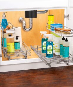 LYNK PROFESSIONAL® Slide Out Under Sink Cabinet Organizer - 11.5 in. wide x 18 inch deep - Sliding Pull Out Shelf for Inside Kitchen Cabinet or Under Sink - Lifetime Limited Warranty – Chrome 11.5x18 Chrome 34 91R3Yqs7PcL