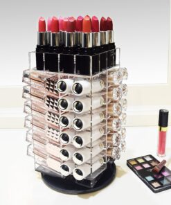 Ikee Design Premium Acrylic Rotating 64 Cosmetic Lipstick Organizer Tower,Lipgloss Stand with Removable Dividers, 360 Degree Spinning Lipstick Display Tower,4 1/2 W x 4 1/2 D x 9 1/8 H in Clear 30 91R3kUcgFWL