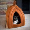 Cat House - Indoor Cat Bed with Removable Foam Cushion - Pet Tent for Kittens, Rabbits, Guinea Pigs, and Other Small Animals by PETMAKER (Brown) Light Brown