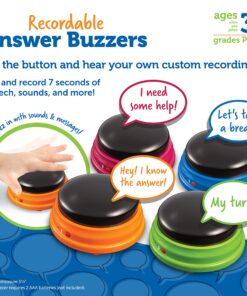 Learning Resources Recordable Answer Buzzers - Set of 4, Ages 3+ | Pre-K Personalized Sound Buzzers, Recordable Buttons, Game Show Buzzers, Perfect for Family Game and Trivia Nights 20 91RD5jW WyL
