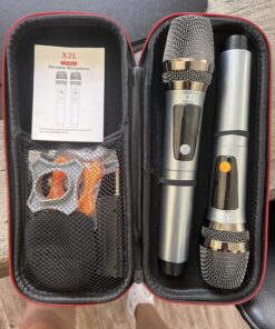 XZL Professional Wireless Microphones for Karaoke Singing, Rechargeable Dual UHF Dynamic Microphone, with Long-Distance UHF Receiver, Plug and Play, Speech, Wedding, Church, PA System Navy 31 91RNIUbJeEL