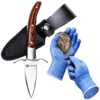 HiCoup Oyster Shucking Knife and Glove Kit - Clam and Oyster Knife Shucker Set with Stainless Steel Seafood Opener Tool, Wood Handle and Gloves 14 91ROLixeUfL