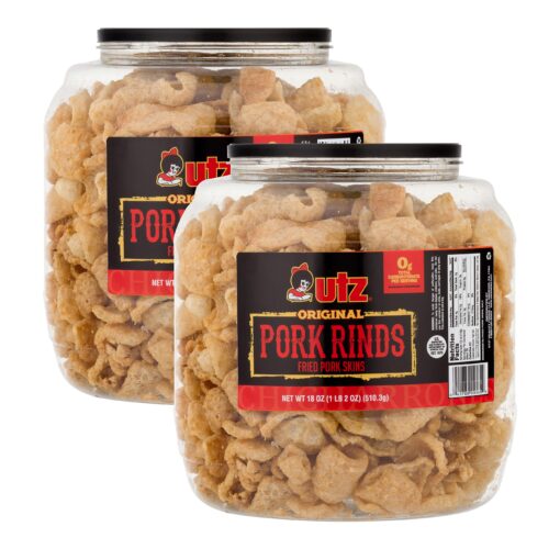 Utz Pork Rinds, Original Flavor - Keto Friendly Snack with Zero Carbs per Serving, Light and Airy Chicharrones with the Perfect Amount of Salt, 18 Ounce (Pack of 2) 18 Ounce (Pack of 2)