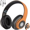 iJoy Bluetooth Headphones Over Ear, Wireless and Wired Foldable Headset Built-in Microphone, FM, Micro SD Card Slot - (Orange) Adults Kids Men Women Orange 42 91RYpHsyL