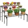 MyGift Black Metal Freestanding Indoor Plant Stand with 3 Tier Shelves, Decorative Storage Shelf Plant Rack