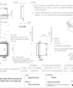 BUD Industries NBF-32402 Plastic Outdoor NEMA Economy Box 5.11" L x 3.93" W x 2.75" H, Gray 11 91SCdnUsSL