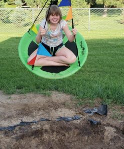 Royal Oak Saucer Tree Swing,Giant 40 Inches with Carabiners and Flags, 700 lb Weight Capacity, Steel Frame, Waterproof, Easy to Install with Step by Step Instructions, Non-Stop Fun! (Green) Green 30 91SF4M0ACbL