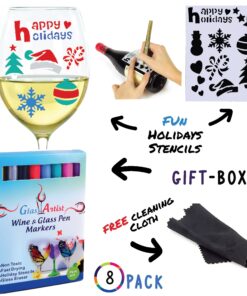 Alternative view of Glass Artist Wine Glass Markers - 8 Pack | 8 Metallic Color Pens with Stencils & Cleaning Cloth | Washable & Erasable | Great for Parties, Baby Showers, Weddings or Any Occasions | For Adults