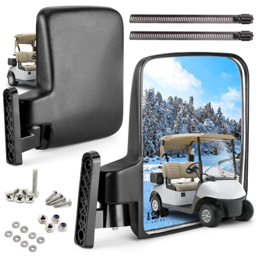 9.99WORLD MALL Golf Cart Side Mirrors, No Drilling 180 Degree Rotation & Foldable-HD Shatterproof Glass Mirrors for Golf Cart Club Car EZGO and Other (Multiple Size Clips) (New for 2022) New for 2022