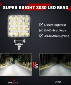 YITAMOTOR 4 Inch LED Light Bar 2PC 48W Square LED Pod Light Flood Light Off Road Light LED Fog Light Truck Light Driving Light Boat Light Pickup SUV ATV UTV Waterproof, 2 Year Warranty 18 91SoNA3PyL