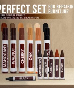 RamPro Furniture Markers Touch up, 12 Piece Furniture and Wood Floor Markers and Crayons Repair Kit - 6 Felt Tip Wood Markers, 6 Wax Crayons in Black, Maple, Oak, Cherry, Walnut and Mahogany Set of 12 30 91SuIbdmULL