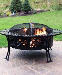 Sunnydaze 40-Inch Round Steel Fire Pit Table with Durable Spark Screen and Poker - Portable Design - Black - Diamond Weave 16 91T3iSZfmYL