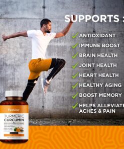 Turmeric Curcumin with BioPerine Black Pepper and Ginger - Made in USA - 120 Vegetarian Capsules for Advanced Absorption, Joints Support 120 Count (Pack of 1) 17 91T3oxCNYOL