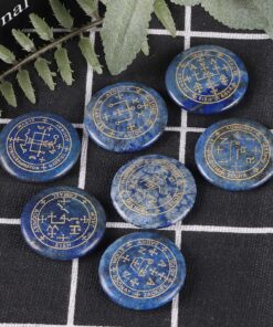 mookaitedecor 7 Piece Lapis Lazuli Stones with Engraved Magic Archangel Symbol Polished Palm Stone for Reiki Crystal Healing #2-lapis Lazuli/Magic Archangel Symbol(set of 7) 13 91TDydF9HUL