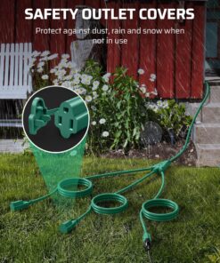DEWENWILS 25 Ft Outdoor Extension Cord Multiple Outlets for Christmas, Evenly Spaced 3 Outlets Plugs with Safety Cover, 16/3 SJTW Weatherproof Wire for Outdoor Lights and Holiday Decorations Green 19 91TXdWFM3KL