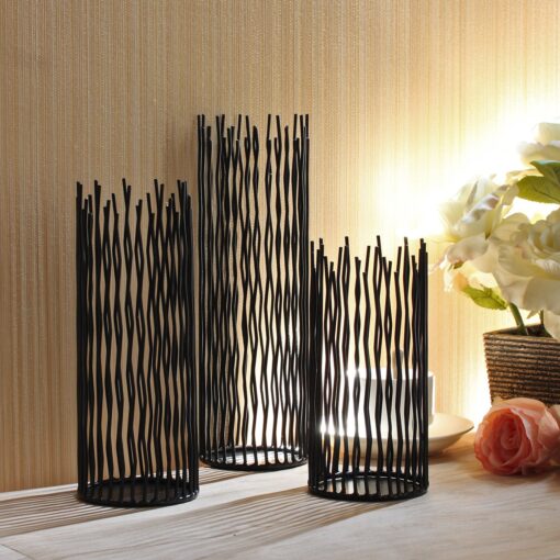 Set of 3 Metal Iron Candle Holder, Black Candlestick Modern Table Centerpiece for Indoor & Outdoor Decor, Dining Room, Home Decoration