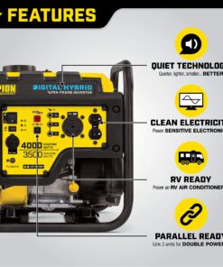 Champion Power Equipment 100302 4000-Watt RV Ready Open Frame Inverter, Yellow 4000-Watt + Gas + Manual Start 30 91TjV2SetDL