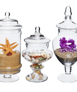 MyGift Set of 3 Deluxe Glass Apothecary Jars, Decorative Bathroom Storage Home Decor and Kitchen Centerpieces 14 91Tq66Wfd9L