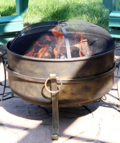 Alternative view of Sunnydaze 24-Inch Cauldron Style Outdoor Fire Pit Bowl with Spark Screen, Log Poker, and Wood Grate - Dark Bronze Finish 24 in