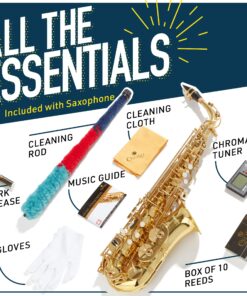 Mendini By Cecilio Eb Alto Saxophone - Case, Tuner, Mouthpiece, 10 Reeds, Pocketbook- Black & Gold E Flat Musical Instruments 31 91TvX WM0LL 1