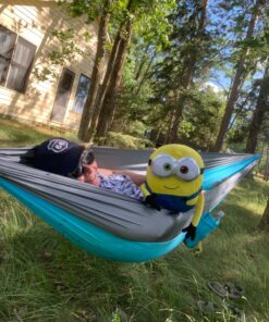 Wise Owl Outfitters Camping Hammock - Camping Essentials, Portable Hammock w/Tree Straps, Single or Double Hammock for Outside, Hiking, and Travel Blue & Grey Medium 44 91U8ZyzC7JL