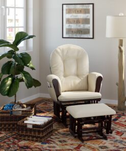 Storkcraft Premium Hoop Glider and Ottoman (Espresso, Beige) – Padded Cushions with Storage Pocket, Smooth Rocking Motion, Easy to Assemble, Solid Hardwood Base Espresso W/ Beige Micro 31 91UBbc8UtNL