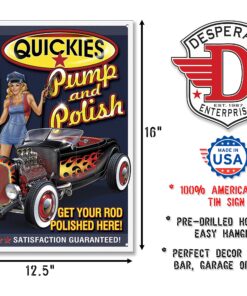 Alternative view of Desperate Enterprises Quickies Pump & Polish Tin Sign - Nostalgic Vintage Metal Wall Decor - Made in USA