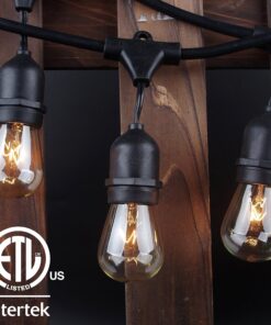 Alternative view of Lemontec Commercial Grade Outdoor String Lights with 15 Hanging Sockets - 48 Ft Black Weatherproof Cord Weatherproof Strand for Patio Garden Porch Backyard Party Deck Yard – S14 Black