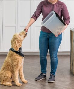 IRIS USA 10 Lbs / 12.75 Qt WeatherPro Airtight Pet Food Storage Container, for Dog Cat Bird and Other Pet Food Storage Bin, Keep Pests Out, Keep Fresh, Translucent Body, BPA Free, Clear/Black 27 91UYSzPVwaL