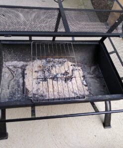 Sunnydaze 36-Inch Northland Outdoor Rectangular Fire Pit with Cooking Grill, Poker, and Spark Screen - Black Finish 48 91UZO2p jzL