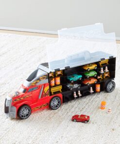 Amazon Basics Toy Car Carrier Truck With Storage For Kids Ages 3 and Up, 6-Pieces Diecast Vehicles & 16 Accessories, Multicolor, Medium 53 91UdzCaJ3HL