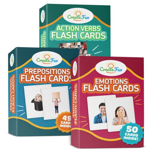 Prepositions, Emotions & Action Verbs Flash Cards Set - 149 Educational Photo Cards with Learning Games - for Toddlers, Adults, Preschool Prep, Speech Therapy Materials and ESL Teaching Materials