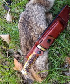 Uncle Henry 153UH Golden Spike Fixed Blade Knife with 5in High Carbon S.S. Blade, Staglon Handle, Sharpening Stone, Full Tang, and Leather Sheath for Hunting, Skinning, Camping, and Outdoors 153UH Golden Spike (Box) 37 91UfGFOL5L