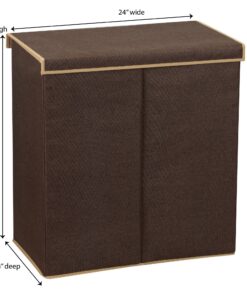 Household Essentials 5614 Double Hamper Laundry Sorter with Magnetic Lid, Brown Coffee Linen 29 91V4uNdh2JL