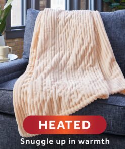 Alternative view of Sunbeam Royal Posh Ribbed Champagne Heated Personal Throw / Blanket, Cozy-Warm, Adjustable Heat Settings Ribbed Throw