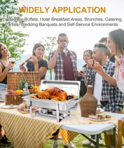 6 Pack Chafing Dish Buffet Set 8 Qt Stainless Steel Complete Chafer Set Catering Warmer Set with Water Pan, Fuel Holder for Parties, Dinners, Catering, Buffet and Weddings 6 18 91VFj21JAbL 1