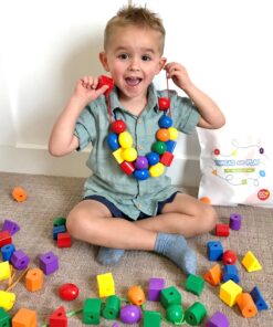 CC O Play Large Lacing Bead Set for Kids - 36 Jumbo Beads & 4 Threads for Toddlers - Montessori Educational Stringing Toy for Preschool Children - Bonus Bag & Ebook with Primary Resources 11 91VNFPq6D8L