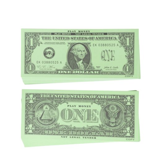 LEARNING ADVANTAGE One Dollar Play Bills - 100 $1 Paper Bills - Realistic Dollar Design and Size - Teach Currency, Counting and Math with Fake Cash $1 Bills